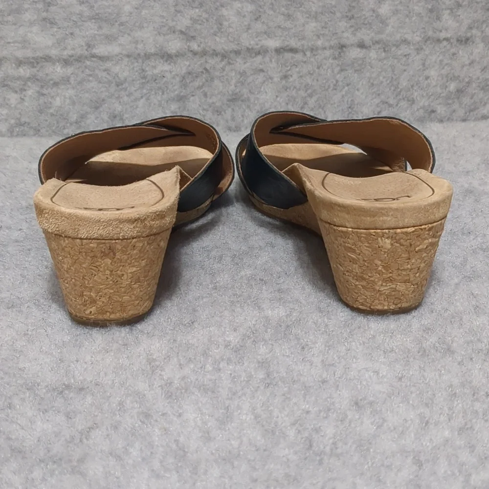 UGG Lyra Cross Cork Wedge Black Leather Sandals Size 8 - Picture 5 of 11